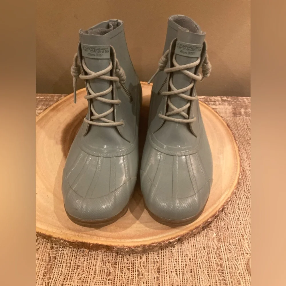 Sperry Salt Water Mint Green‎ Rain Boots Booties Sz 6.5 Side Zip Boots Prep